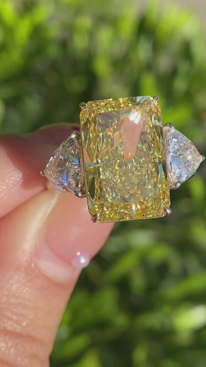 Pirmiana Hot Sale Classic Design 7ct Radiant Shape Rings Lab Grown Yellow Diamond 14K Gold Girlfriend Gift