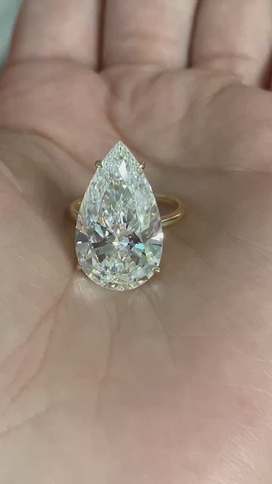 Ruif Cutomiezd 18k Yellow Gold 10ct Pear Cut Lab Grown Diamond for Women Wedding Proposal Ring