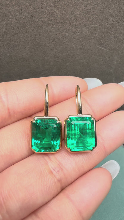 Pirmiana Hot Sale 9x11mm Lab Grown Emerald Earrings Lab Grown Diamond 18K Yellow Gold Girlfriend Gift