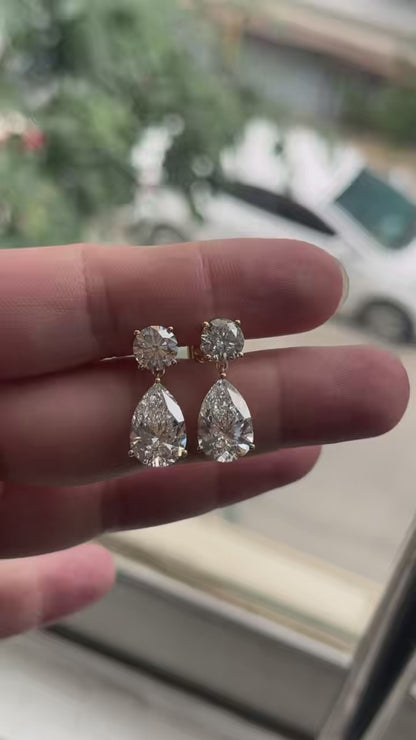 Pirmiana Custom Design 14K Yellow Gold Earrings for Women 3 Carat Pear  and 1 Carat Round CVD Lab Grown Diamond Jewelry