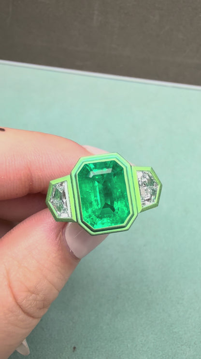 Pirmiana New Arrival Design Titanium Ring 3ct Lab Grown Emerald And D VVS Moissanite Girlfriend Gift