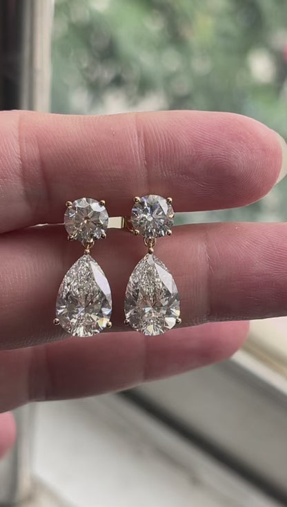 Pirmiana Custom Design 14K Yellow Gold Earrings for Women 3 Carat Pear  and 1 Carat Round CVD Lab Grown Diamond Jewelry