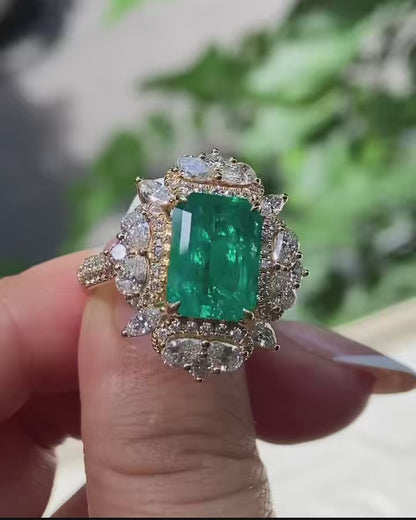 Pirmiana Jewelry Classic Ring 18K Yellow Gold 8x11mm 3.35ct Lab Grown Emerald Engagement ring for Women