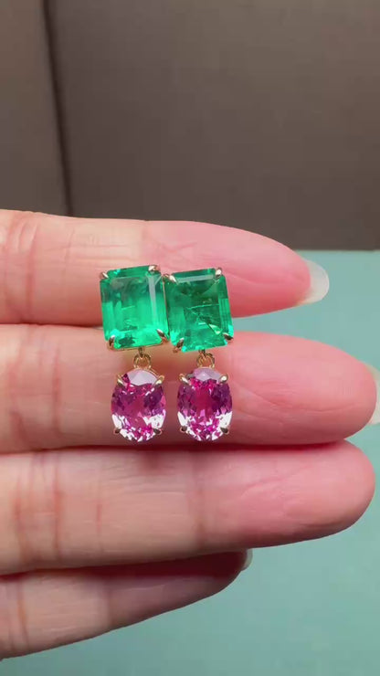 18K yellow gold 4.385ct lab grown emerald earrings