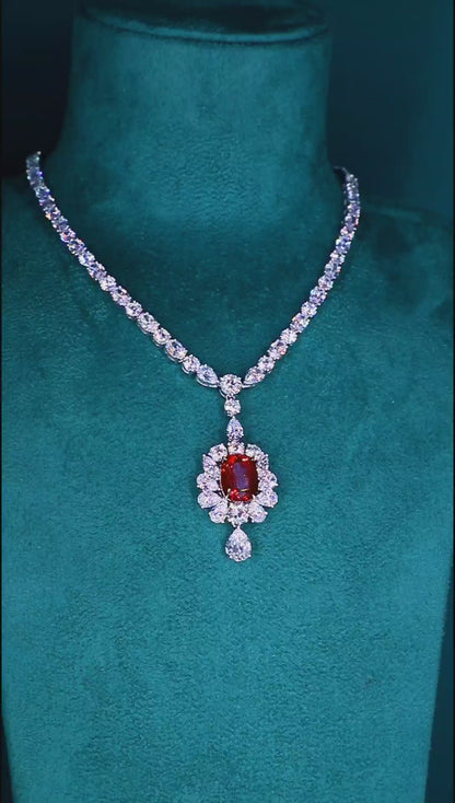 Pirmiana New S925 Silver 7.08ct Lad Grown Ruby Necklace High Fine Jewelry for Women Party Gift