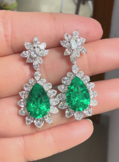 Pirmiana Hot Sale 8x12mm total 5.7ct Lab Grown Emerald Earrings 14K Yellow Gold Girlfriend Gift