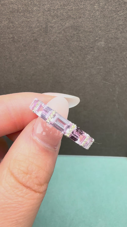 Pirmiana Custom Design 925sliver Ring for Women 4X6mm Lab Grown Pink Sapphire and lab grown yellow sapphire Jewelry
