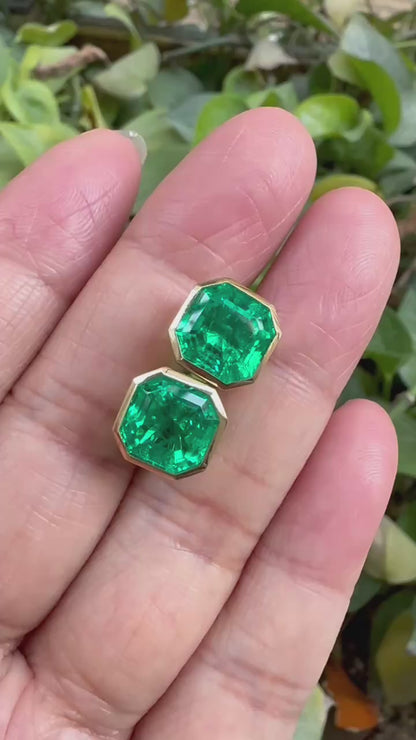 18K yellow gold 6.65ct lab grown emerald earring studs