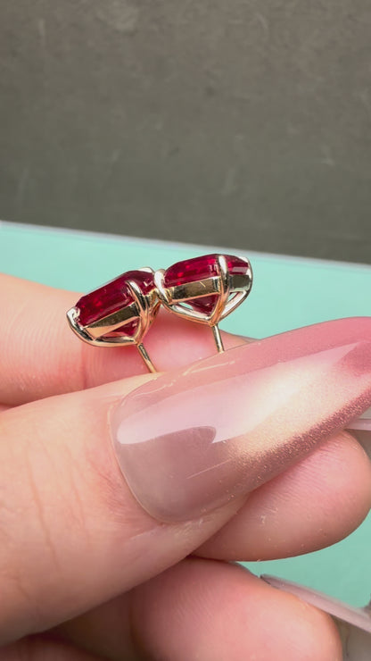 Pirmiana Jewelry Custom Design 14k Earrings for Women 9ct 8X8MM Lab Grown Ruby Jewelry