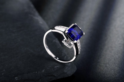 Pirmiana Jewelry 18K Gold 4.46ct Lab Grown Blue Sapphire Ring for Men Party Design