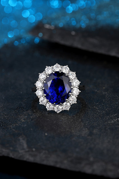 Pirmiana Luxury Design S925 Silver Ring for Women 6.84ct Lab Grown Sapphire Jewelry
