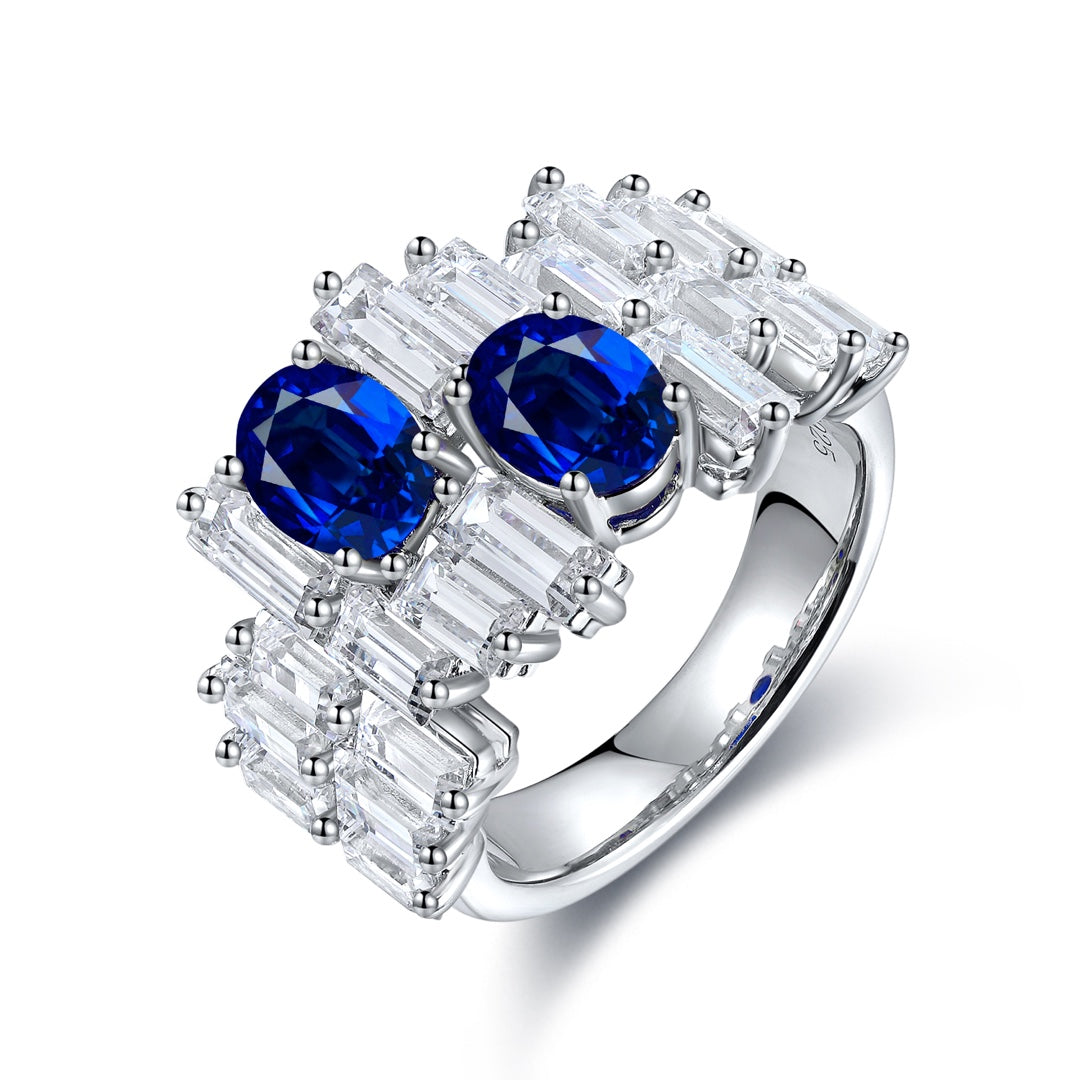 Pirmiana Jewelry S925 Silver 2.1ct Lab Grown Blue Sapphire Ring Engagement Wedding Gifts