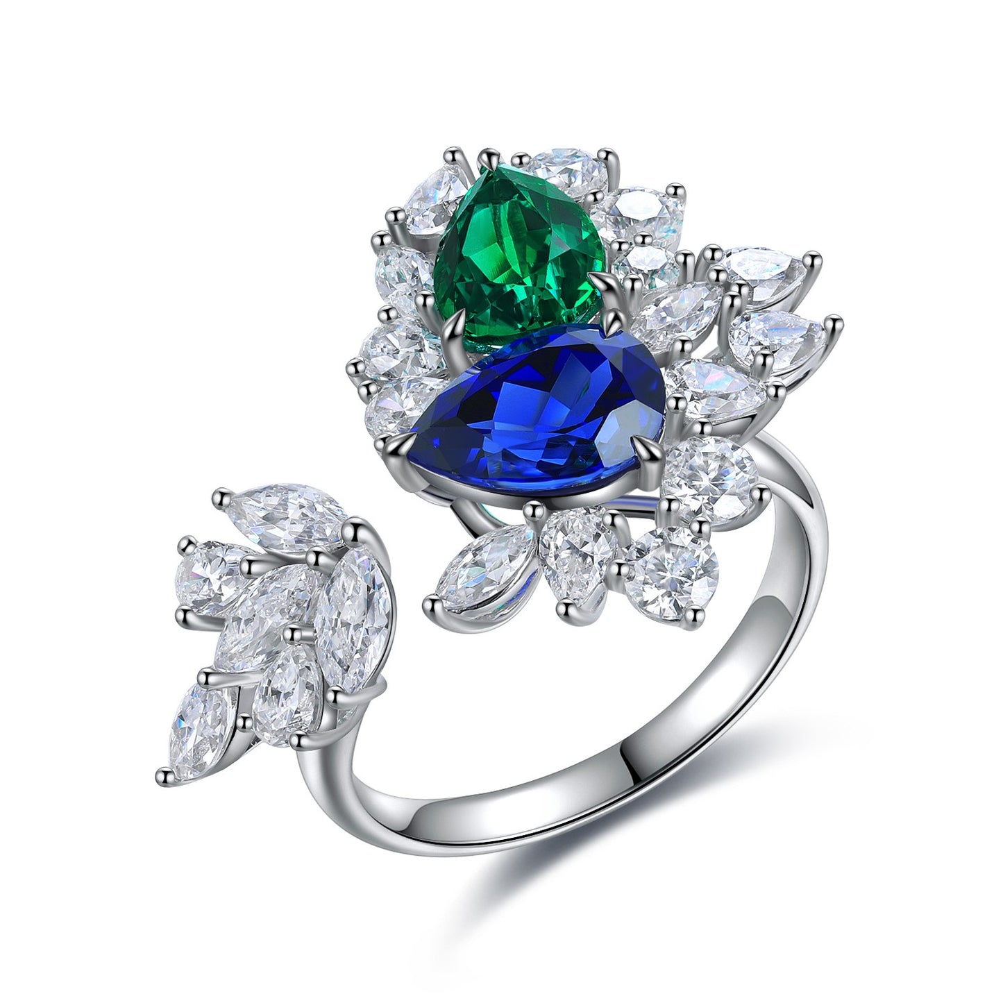 Pirmiana Jewelry S925  Silver Pear Shape 2.5ct Lab Grown Blue Sapphire Ring Fashion Finger Jewelry Women Engagementring