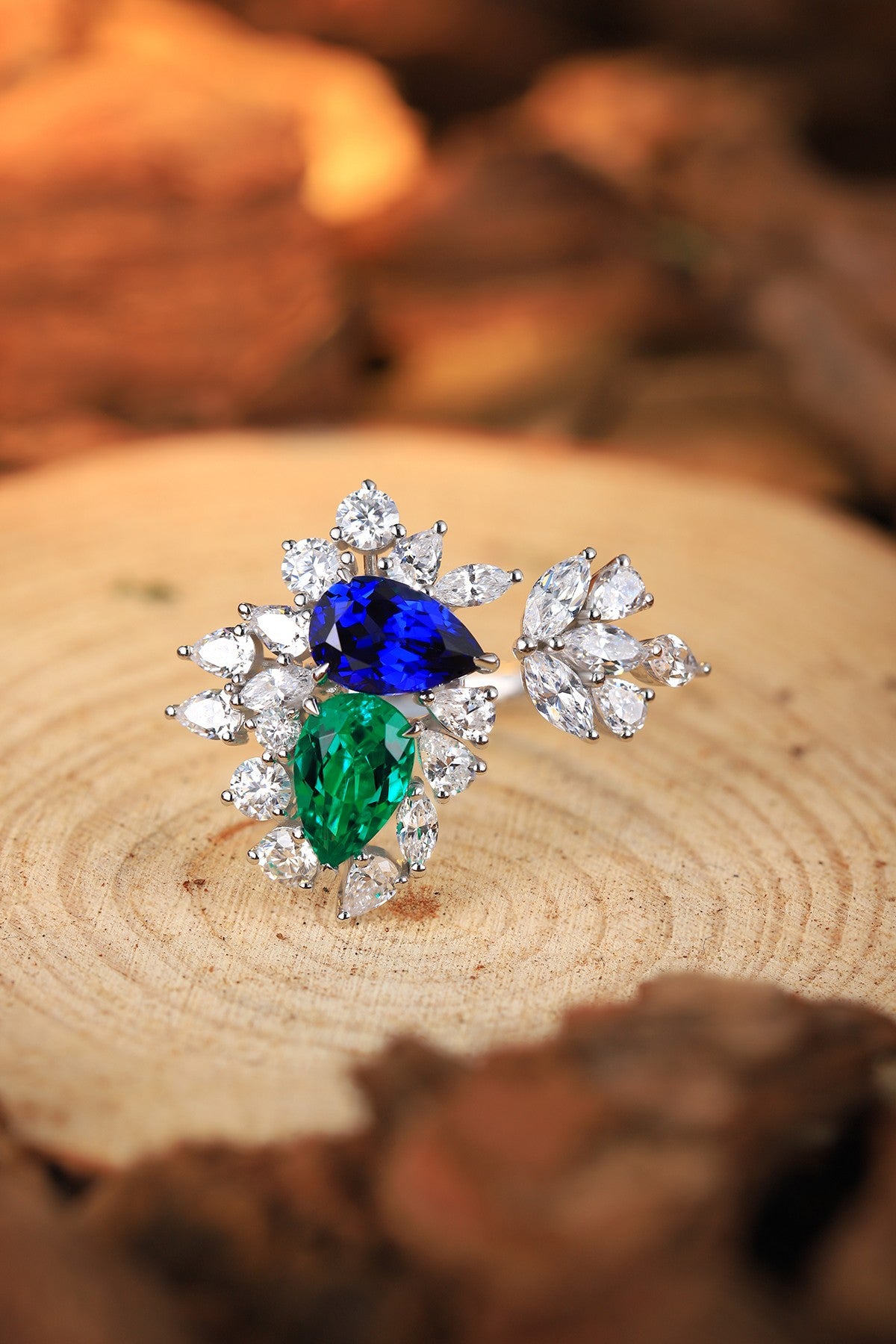 Pirmiana Jewelry S925  Silver Pear Shape 2.5ct Lab Grown Blue Sapphire Ring Fashion Finger Jewelry Women Engagementring