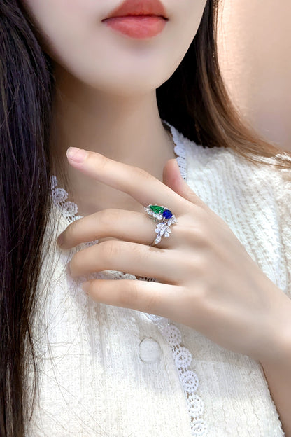 Pirmiana Jewelry S925  Silver Pear Shape 2.5ct Lab Grown Blue Sapphire Ring Fashion Finger Jewelry Women Engagementring