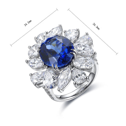 Pirmiana Jewelry S925 Silver 8.43ct Lab Grown Blue Sapphire Ring Engagement Wedding Gifts