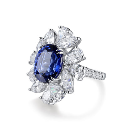 Pirmiana Jewelry S925 Silver 8.43ct Lab Grown Blue Sapphire Ring Engagement Wedding Gifts