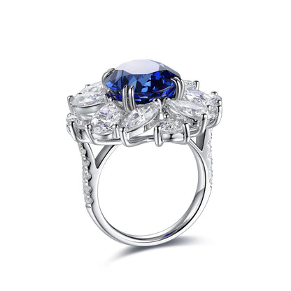 Pirmiana Jewelry S925 Silver 8.43ct Lab Grown Blue Sapphire Ring Engagement Wedding Gifts