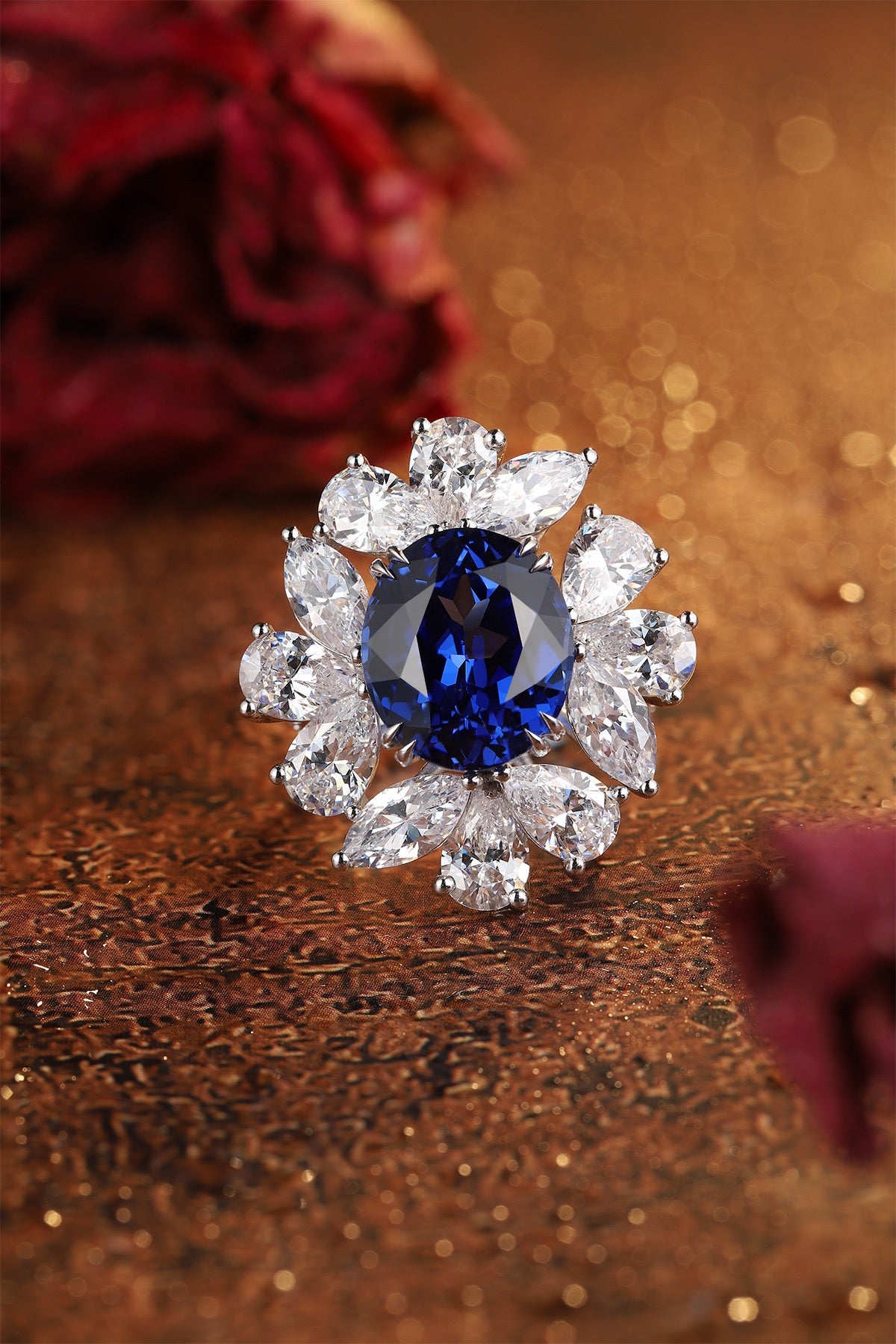 Pirmiana Jewelry S925 Silver 8.43ct Lab Grown Blue Sapphire Ring Engagement Wedding Gifts