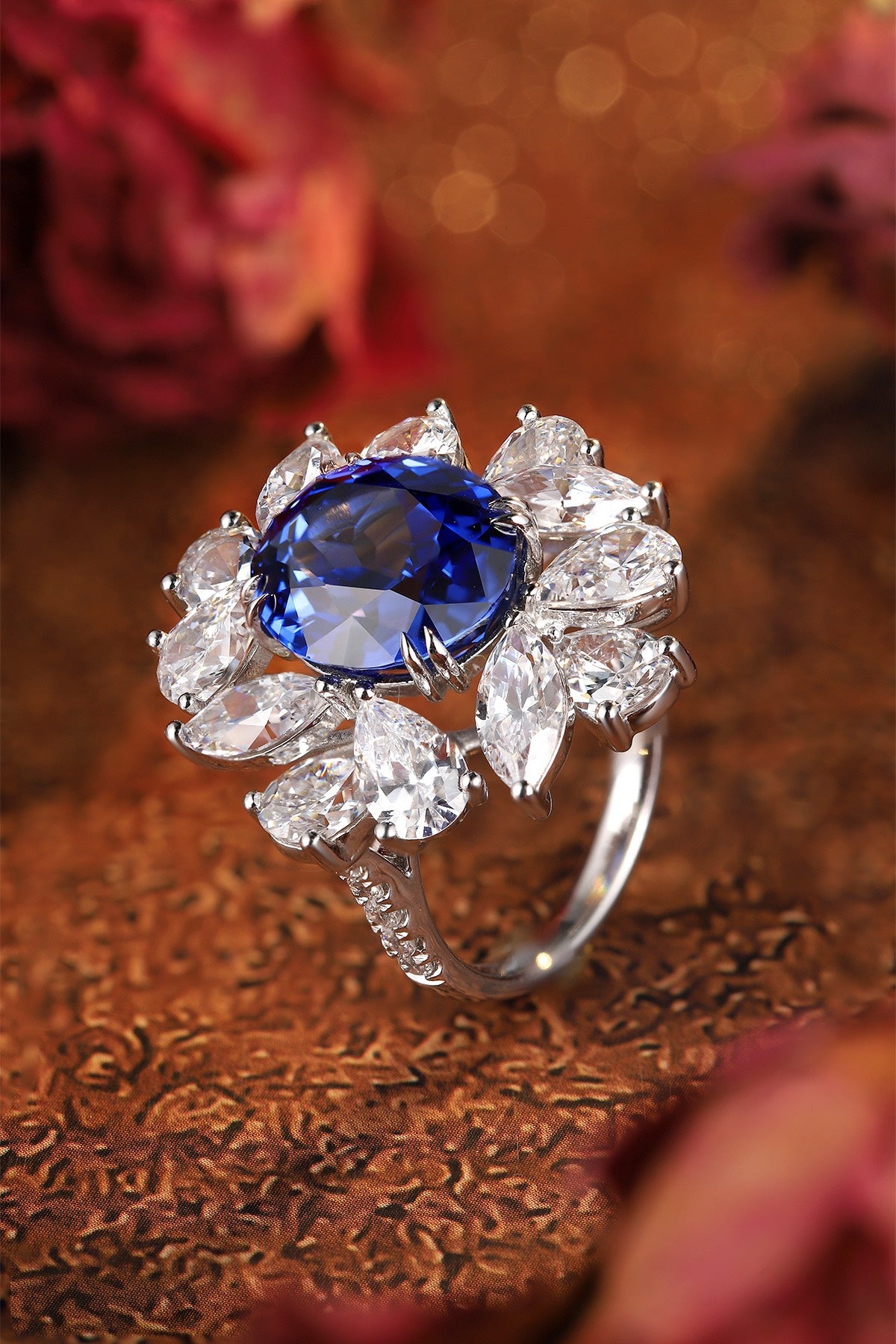 Pirmiana Jewelry S925 Silver 8.43ct Lab Grown Blue Sapphire Ring Engagement Wedding Gifts