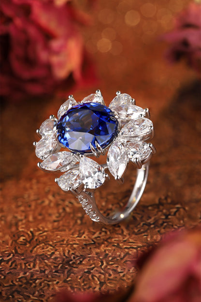 Pirmiana Jewelry S925 Silver 8.43ct Lab Grown Blue Sapphire Ring Engagement Wedding Gifts