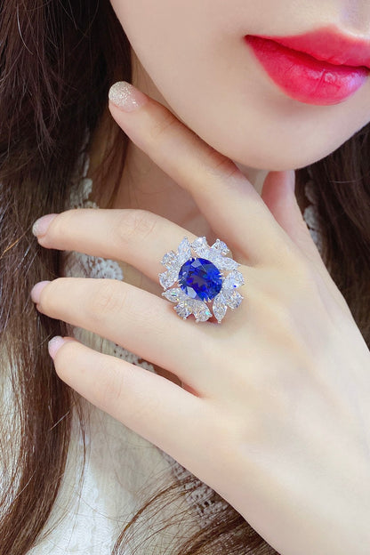 Pirmiana Jewelry S925 Silver 8.43ct Lab Grown Blue Sapphire Ring Engagement Wedding Gifts