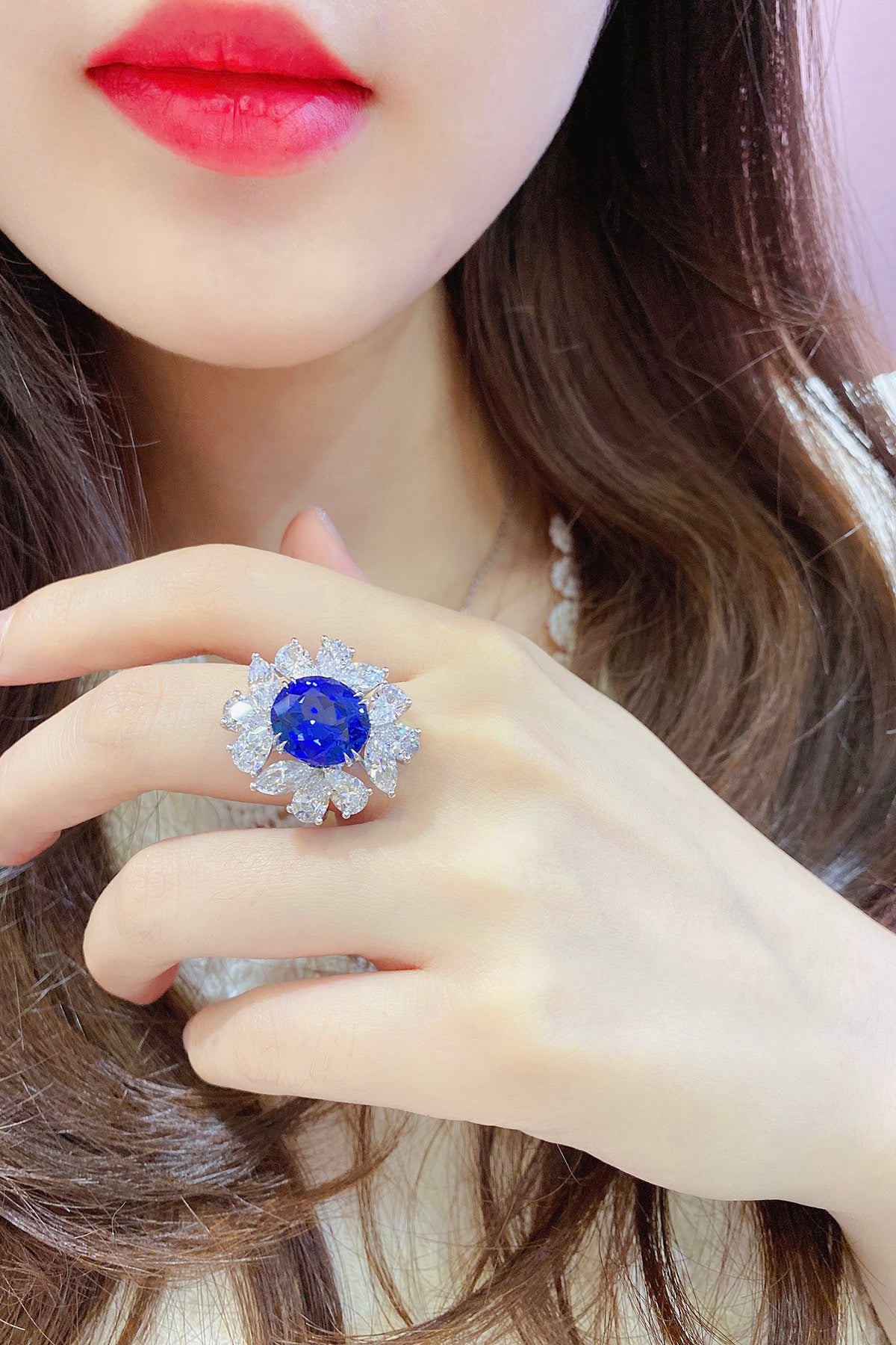 Pirmiana Jewelry S925 Silver 8.43ct Lab Grown Blue Sapphire Ring Engagement Wedding Gifts