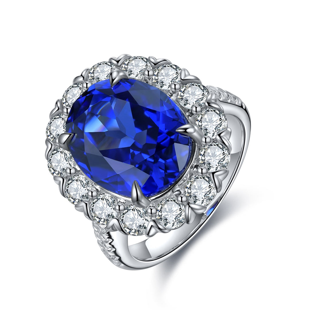Pirmiana Jewelry S925  Silver 9.145ct Lab Grown Blue Sapphire Ring Fashion Finger Jewelry Women Engagementring