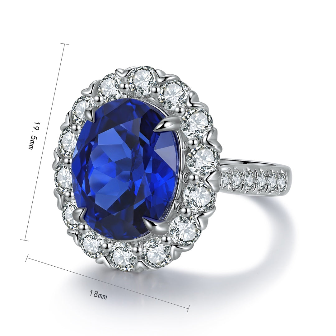 Pirmiana Jewelry S925  Silver 9.145ct Lab Grown Blue Sapphire Ring Fashion Finger Jewelry Women Engagementring