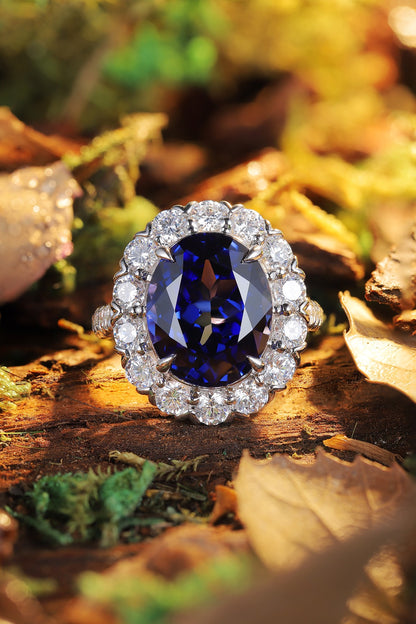 Pirmiana Jewelry S925  Silver 9.145ct Lab Grown Blue Sapphire Ring Fashion Finger Jewelry Women Engagementring