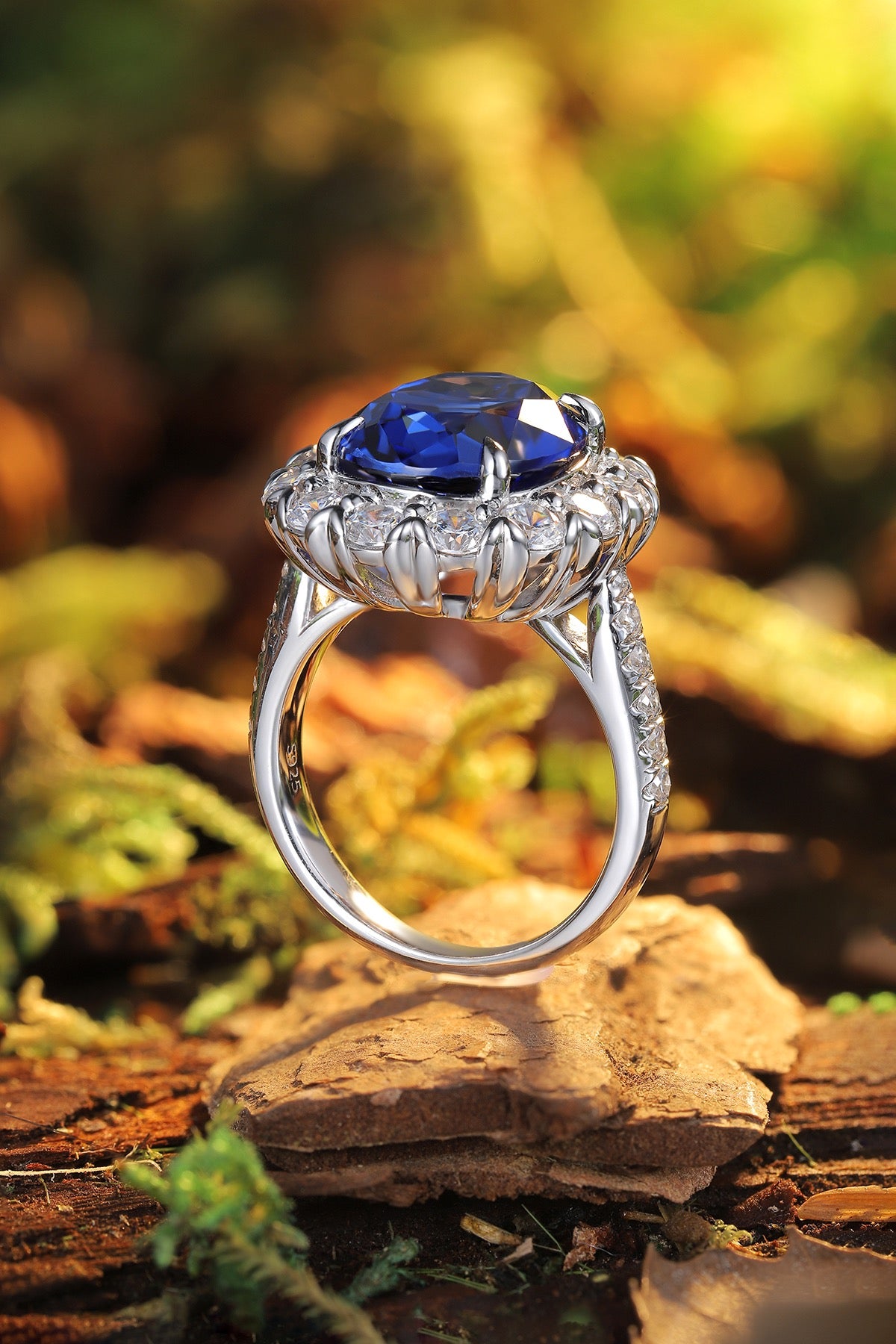 Pirmiana Jewelry S925  Silver 9.145ct Lab Grown Blue Sapphire Ring Fashion Finger Jewelry Women Engagementring