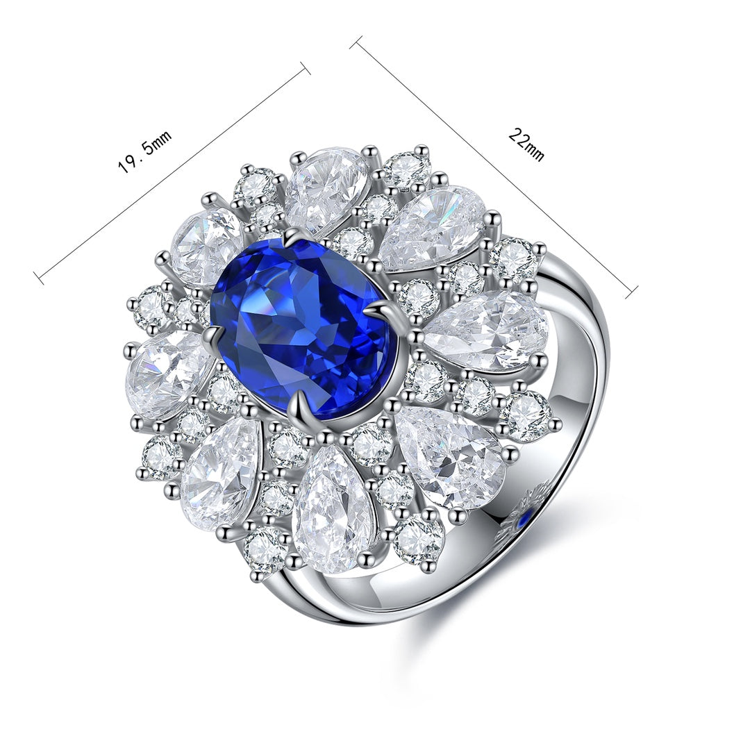 Pirmiana Jewelry S925 Silver 3.63ct Lab Grown Blue Sapphire Ring Fashion Finger Jewelry Women Engagementring