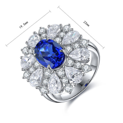 Pirmiana Jewelry S925 Silver 3.63ct Lab Grown Blue Sapphire Ring Fashion Finger Jewelry Women Engagementring