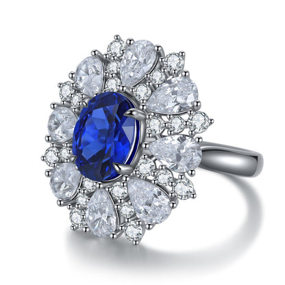 Pirmiana Jewelry S925 Silver 3.63ct Lab Grown Blue Sapphire Ring Fashion Finger Jewelry Women Engagementring