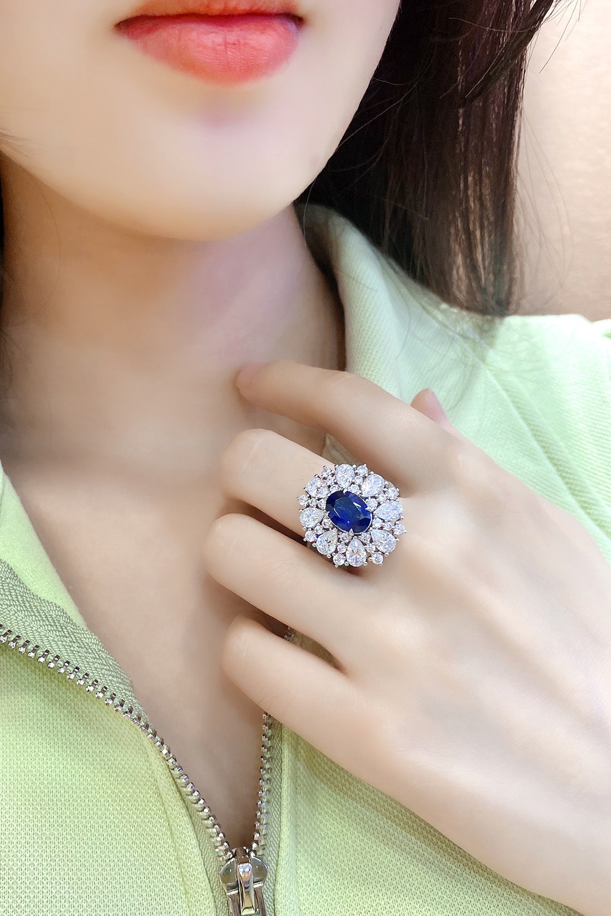 Pirmiana Jewelry S925 Silver 3.63ct Lab Grown Blue Sapphire Ring Fashion Finger Jewelry Women Engagementring