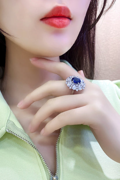 Pirmiana Jewelry S925 Silver 3.63ct Lab Grown Blue Sapphire Ring Fashion Finger Jewelry Women Engagementring