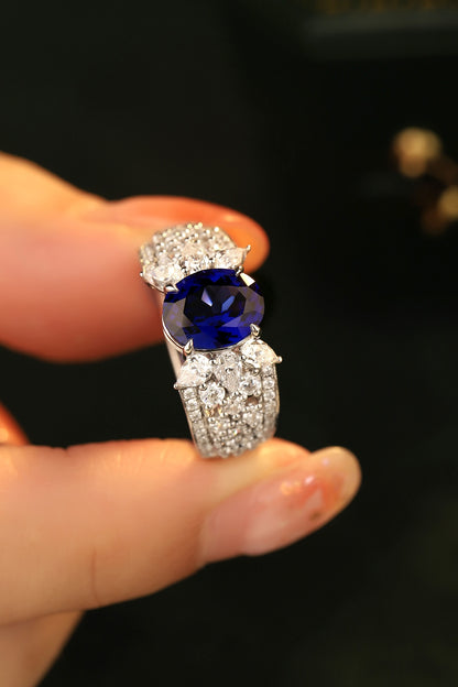 Pirmiana Jewelry S925 Silver 2.535ct Lab Grown Blue Sapphire Ring Fashion Finger Jewelry Women Engagementring