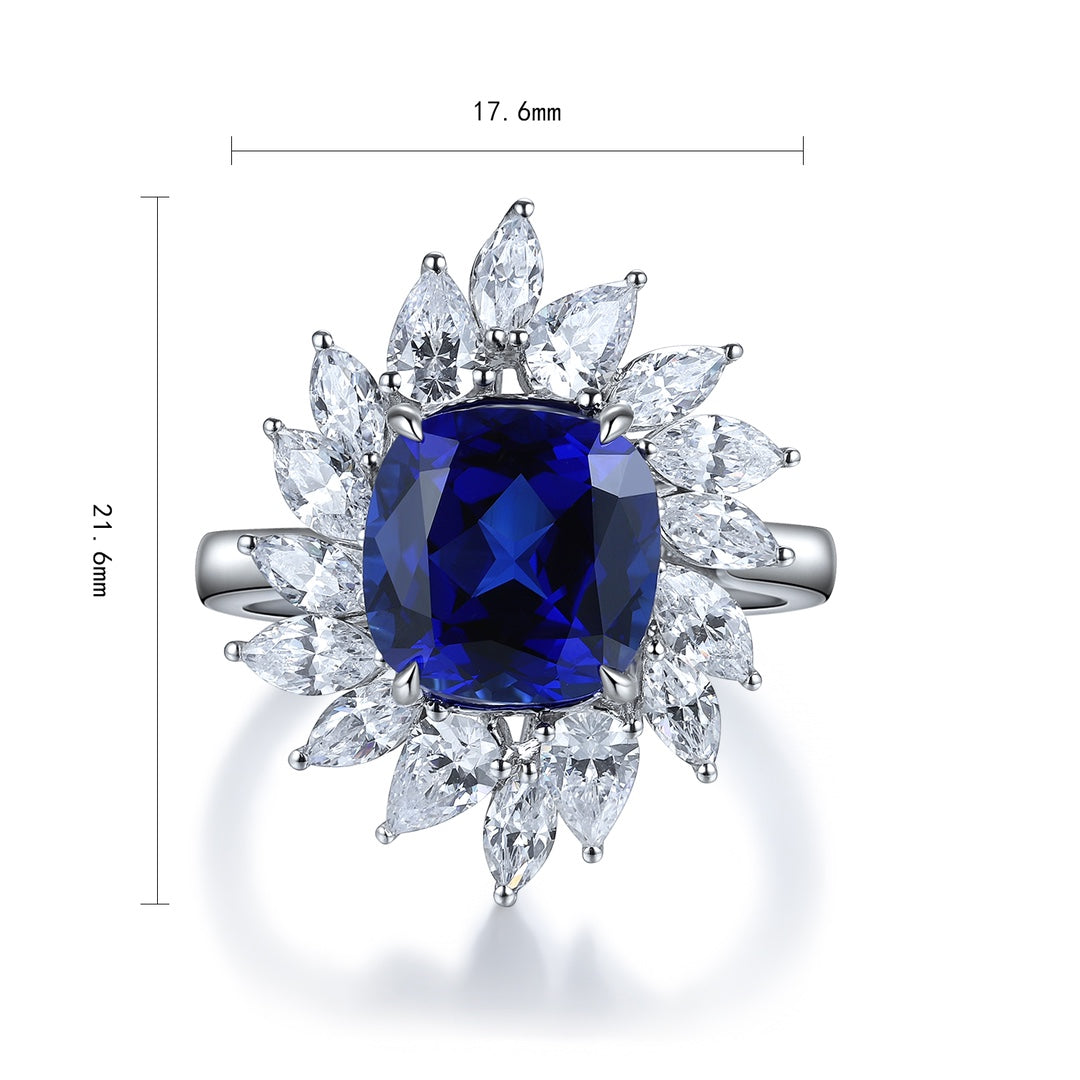 Pirmiana Jewelry S925  Silver 4.06ct Lab Grown Blue Sapphire Ring Fashion Finger Jewelry Women Engagementring