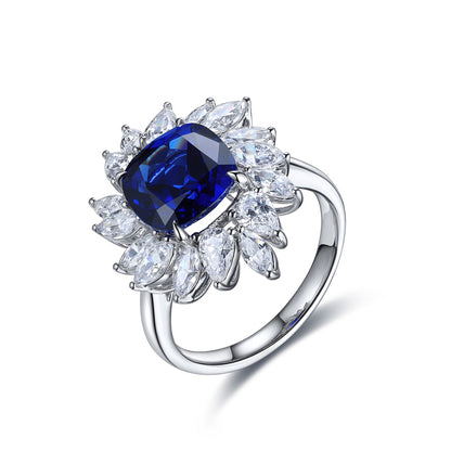Pirmiana Jewelry S925  Silver 4.06ct Lab Grown Blue Sapphire Ring Fashion Finger Jewelry Women Engagementring
