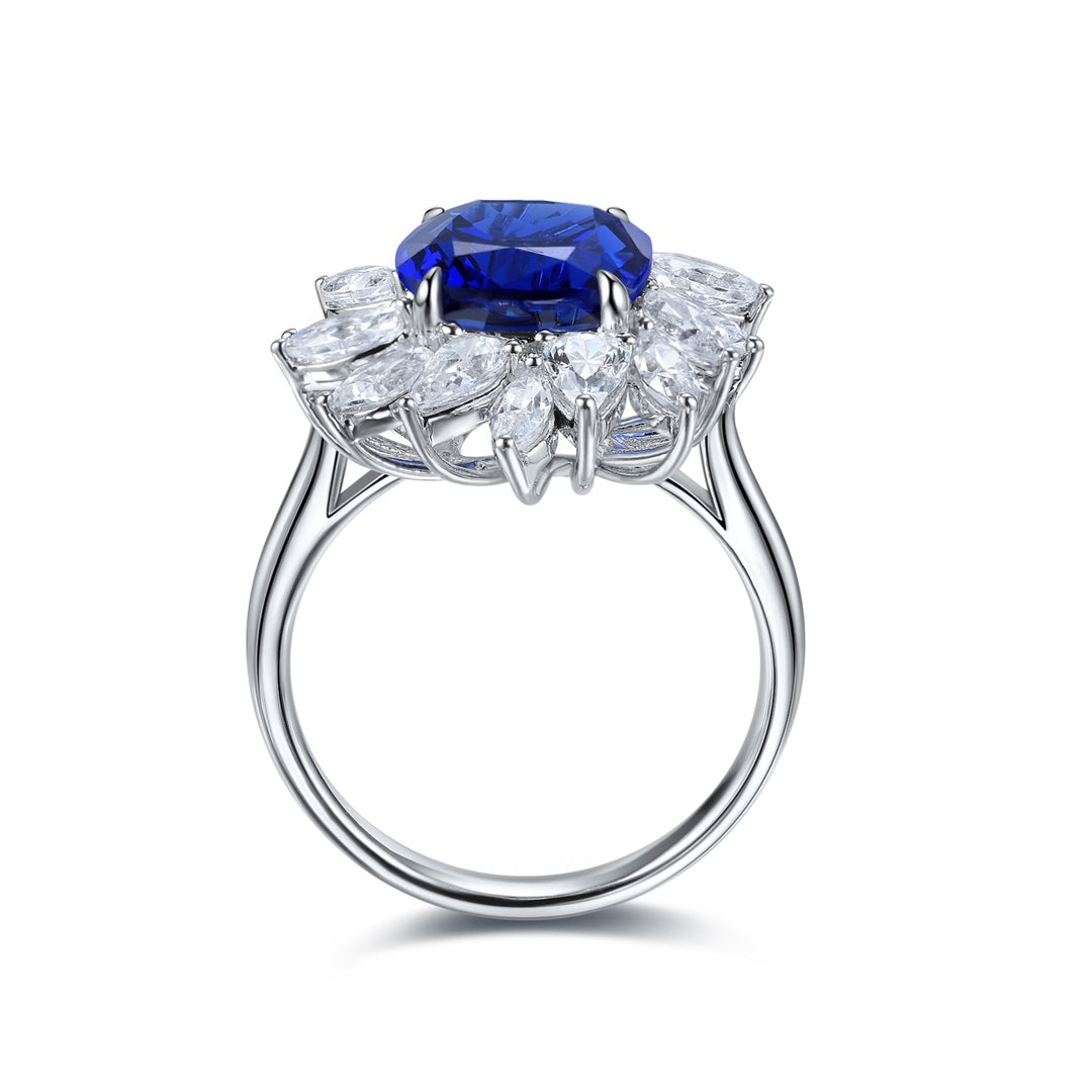 Pirmiana Jewelry S925  Silver 4.06ct Lab Grown Blue Sapphire Ring Fashion Finger Jewelry Women Engagementring