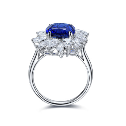Pirmiana Jewelry S925  Silver 4.06ct Lab Grown Blue Sapphire Ring Fashion Finger Jewelry Women Engagementring