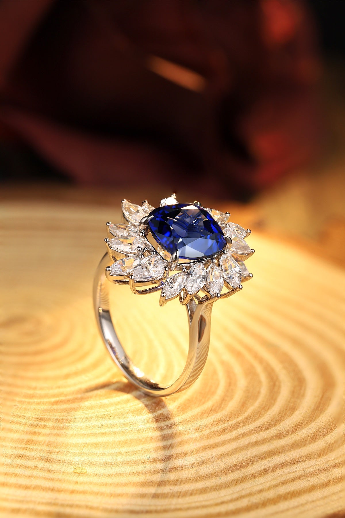 Pirmiana Jewelry S925  Silver 4.06ct Lab Grown Blue Sapphire Ring Fashion Finger Jewelry Women Engagementring