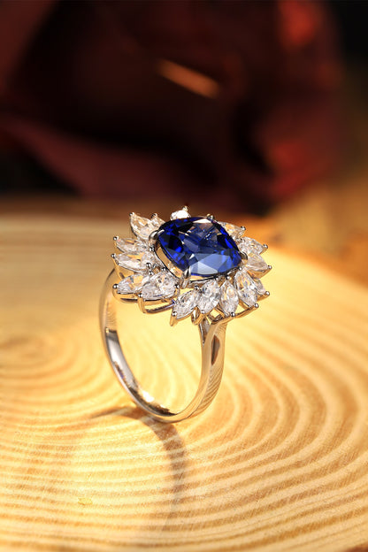 Pirmiana Jewelry S925  Silver 4.06ct Lab Grown Blue Sapphire Ring Fashion Finger Jewelry Women Engagementring