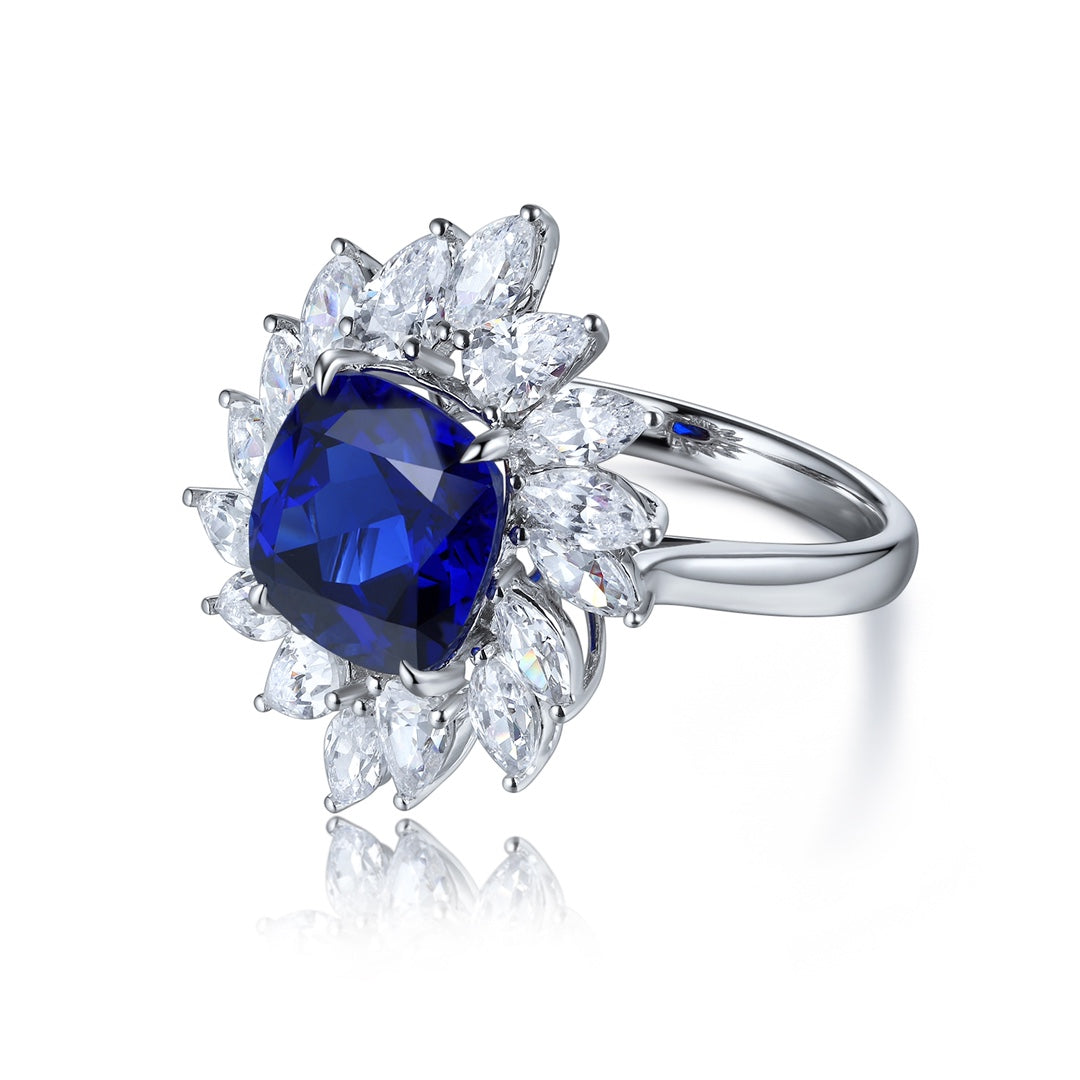 Pirmiana Jewelry S925  Silver 4.06ct Lab Grown Blue Sapphire Ring Fashion Finger Jewelry Women Engagementring