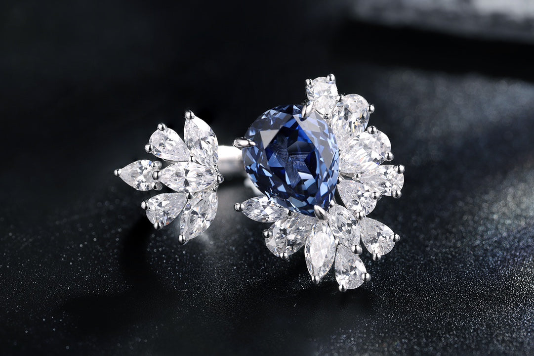 Pirmiana Jewelry S925 Silver 5.09ct Lab Grown Blue Sapphire Ring Fashion Finger Jewelry Women Engagementring