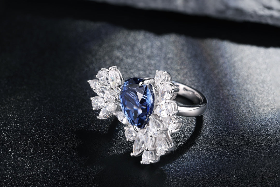 Pirmiana Jewelry S925 Silver 5.09ct Lab Grown Blue Sapphire Ring Fashion Finger Jewelry Women Engagementring