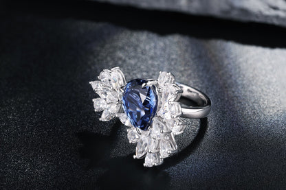 Pirmiana Jewelry S925 Silver 5.09ct Lab Grown Blue Sapphire Ring Fashion Finger Jewelry Women Engagementring