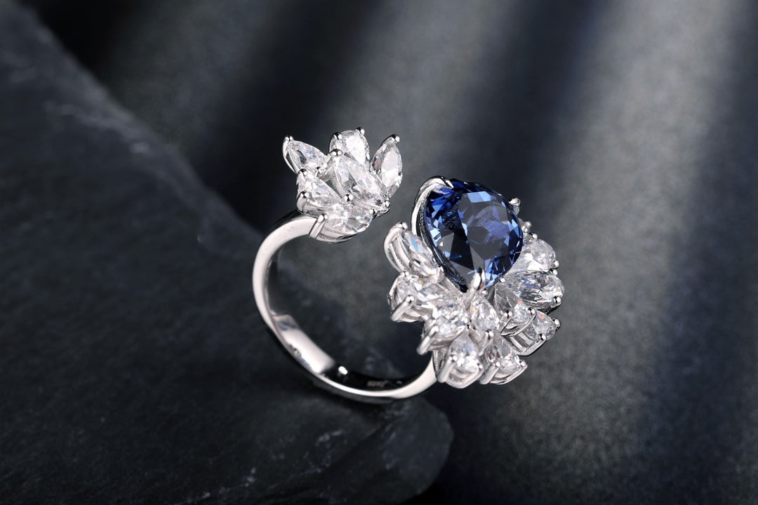 Pirmiana Jewelry S925 Silver 5.09ct Lab Grown Blue Sapphire Ring Fashion Finger Jewelry Women Engagementring