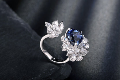 Pirmiana Jewelry S925 Silver 5.09ct Lab Grown Blue Sapphire Ring Fashion Finger Jewelry Women Engagementring