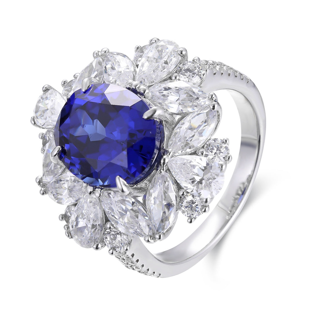 Pirmiana Jewelry S925 Silver 5.2ct Lab Grown Blue Sapphire Ring for Women Gifts